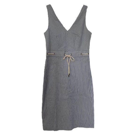 J. Crew Nautical Coastal V Neck Seersucker Tie Front Sleeveless Dress Sz 2 - Picture 6 of 11